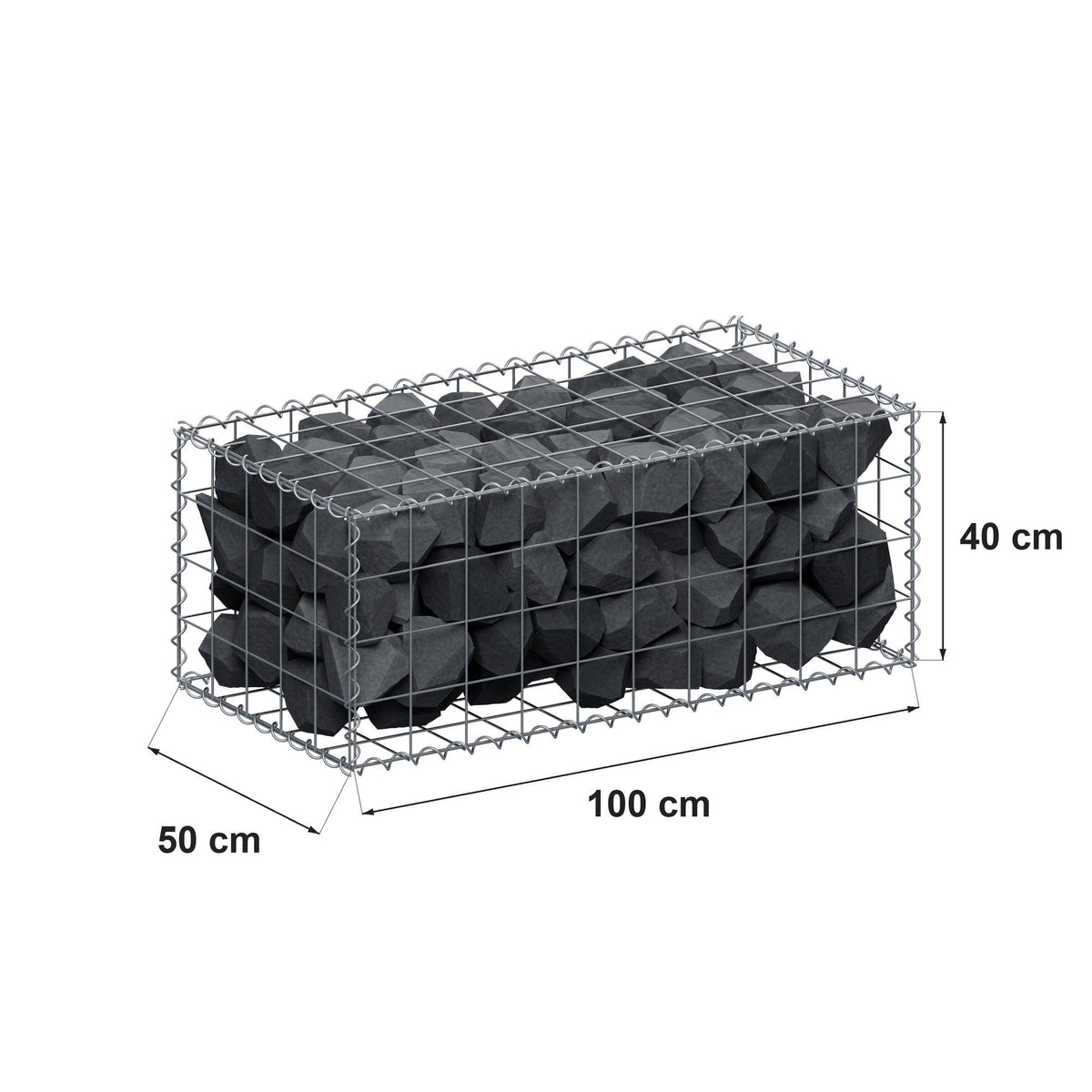 Gabion 100 cm x 40 cm x 50 cm (L x H x D), maskstorlek 10 cm x 10 cm, spiral
