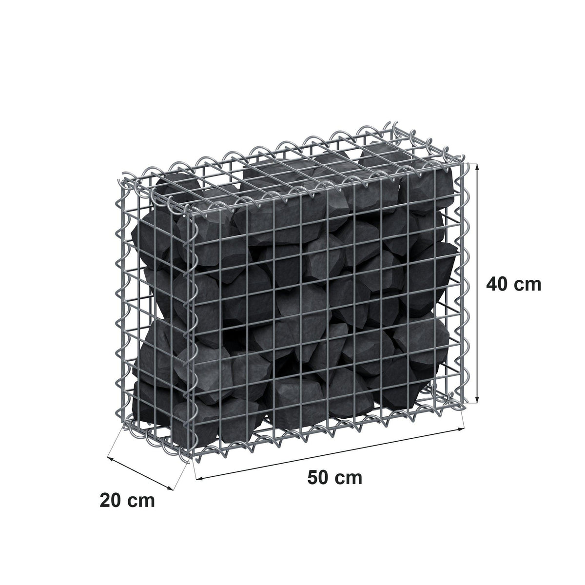 Schanskorf 50 cm x 40 cm x 20 cm (L x H x D), maaswijdte 5 cm x 5 cm, spiraalvormig