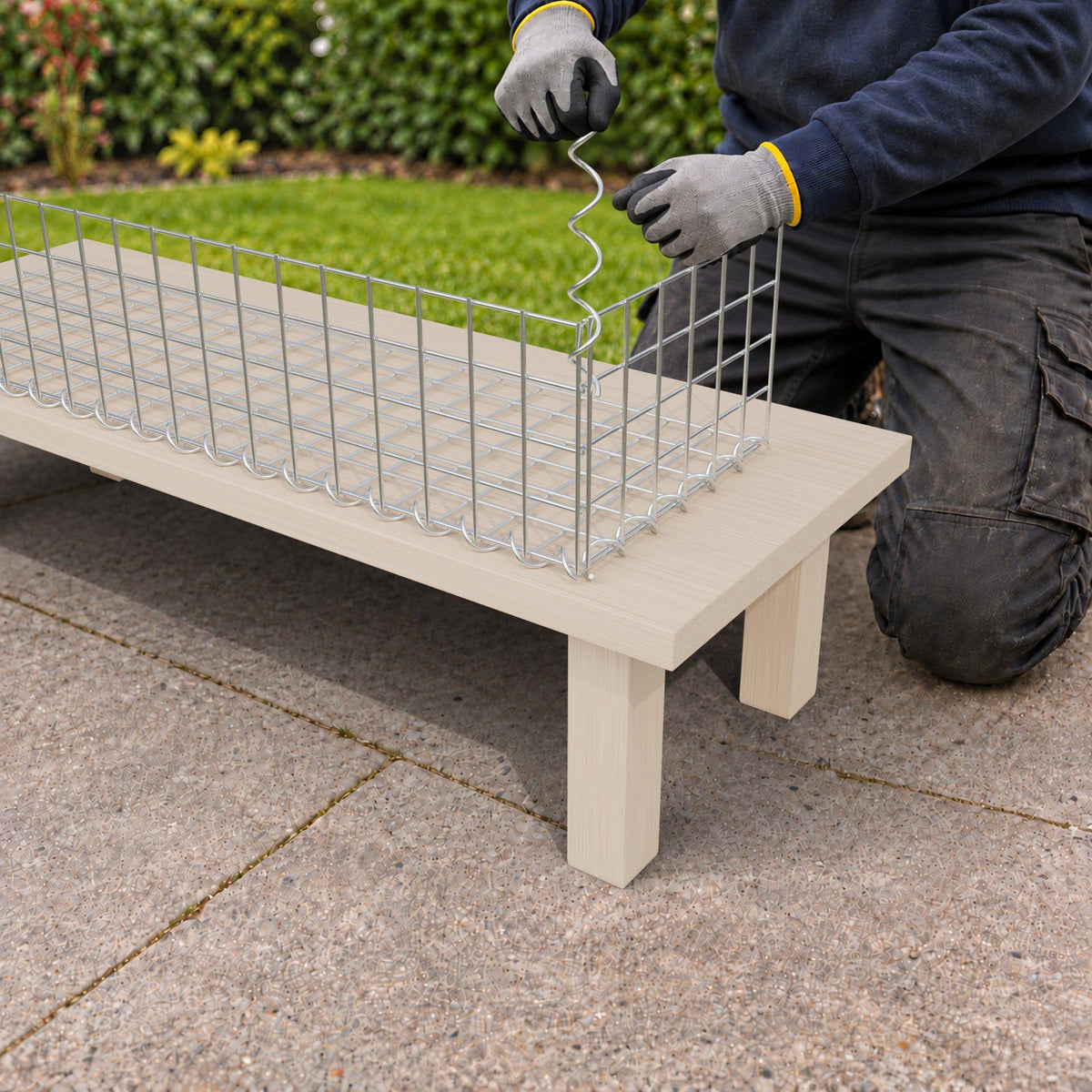 Schanskorf 100 cm x 20 cm x 30 cm (L x H x D), maaswijdte 5 cm x 5 cm, spiraalvormig