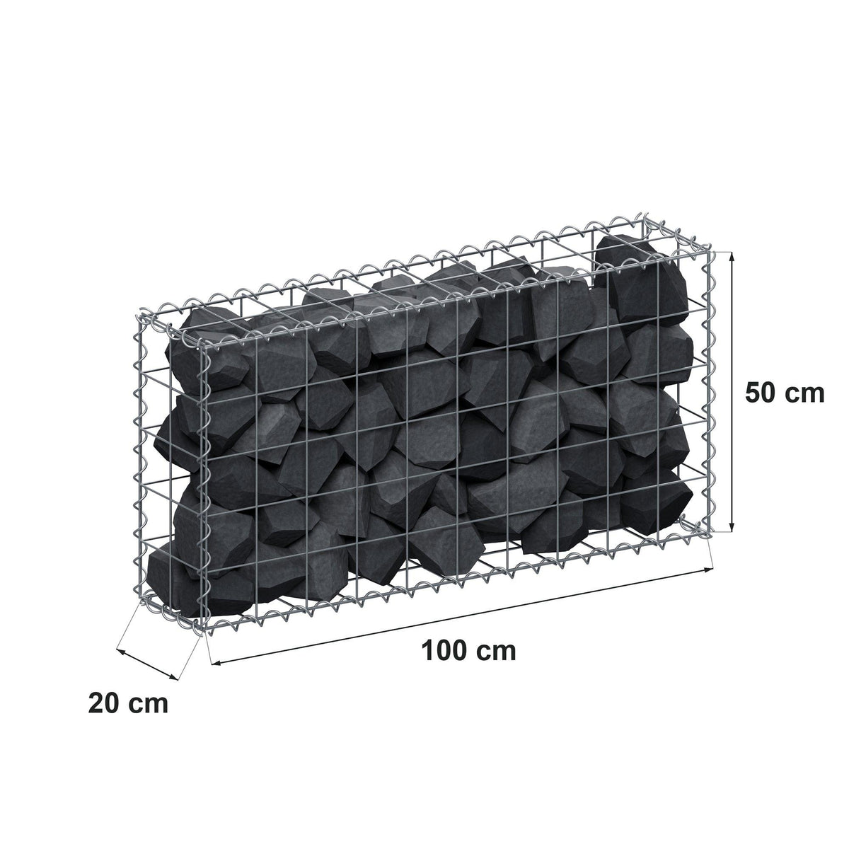 Schanskorf 100 cm x 50 cm x 20 cm (L x H x D), maaswijdte 10 cm x 10 cm, spiraalvormig