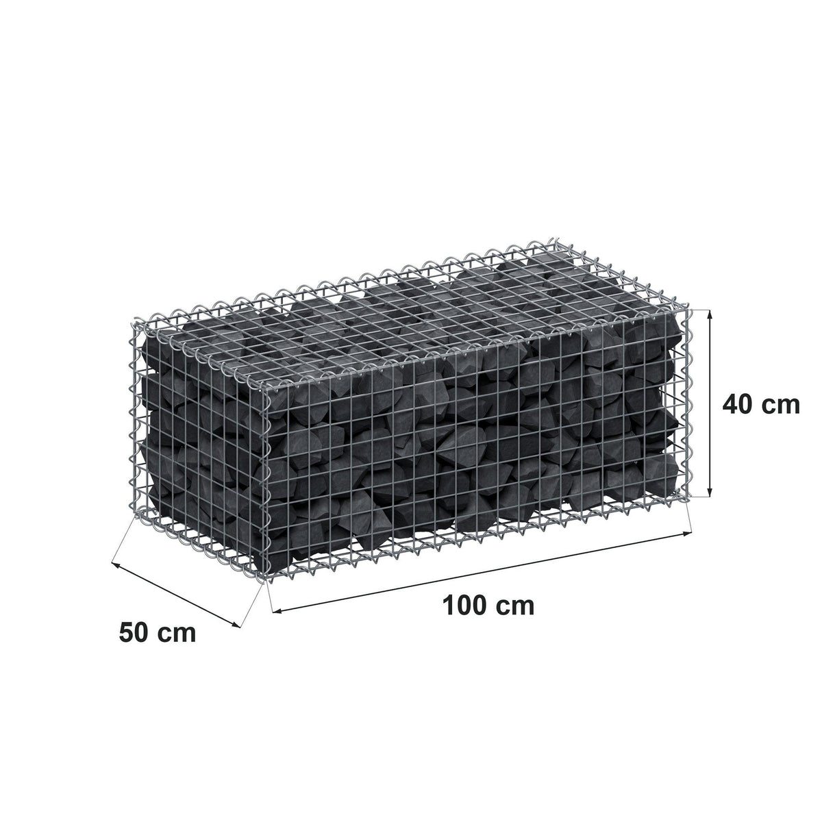 Gabion 100 cm x 40 cm x 50 cm (L x H x D), maskestørrelse 5 cm x 5 cm, spiral