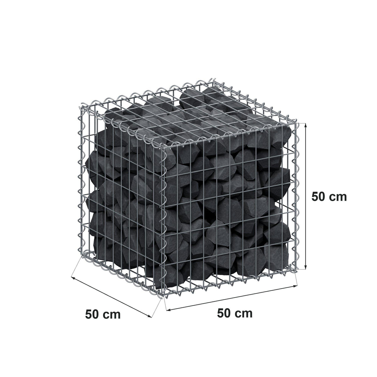 Gabion 50 cm x 50 cm x 50 cm (L x H x D), mesh size 5 cm x 10 cm, spiral