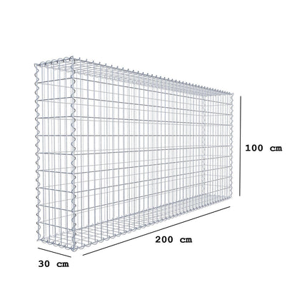 Gabião 200 cm x 100 cm x 30 cm (C x A x P), malhagem 5 cm x 10 cm, espiral