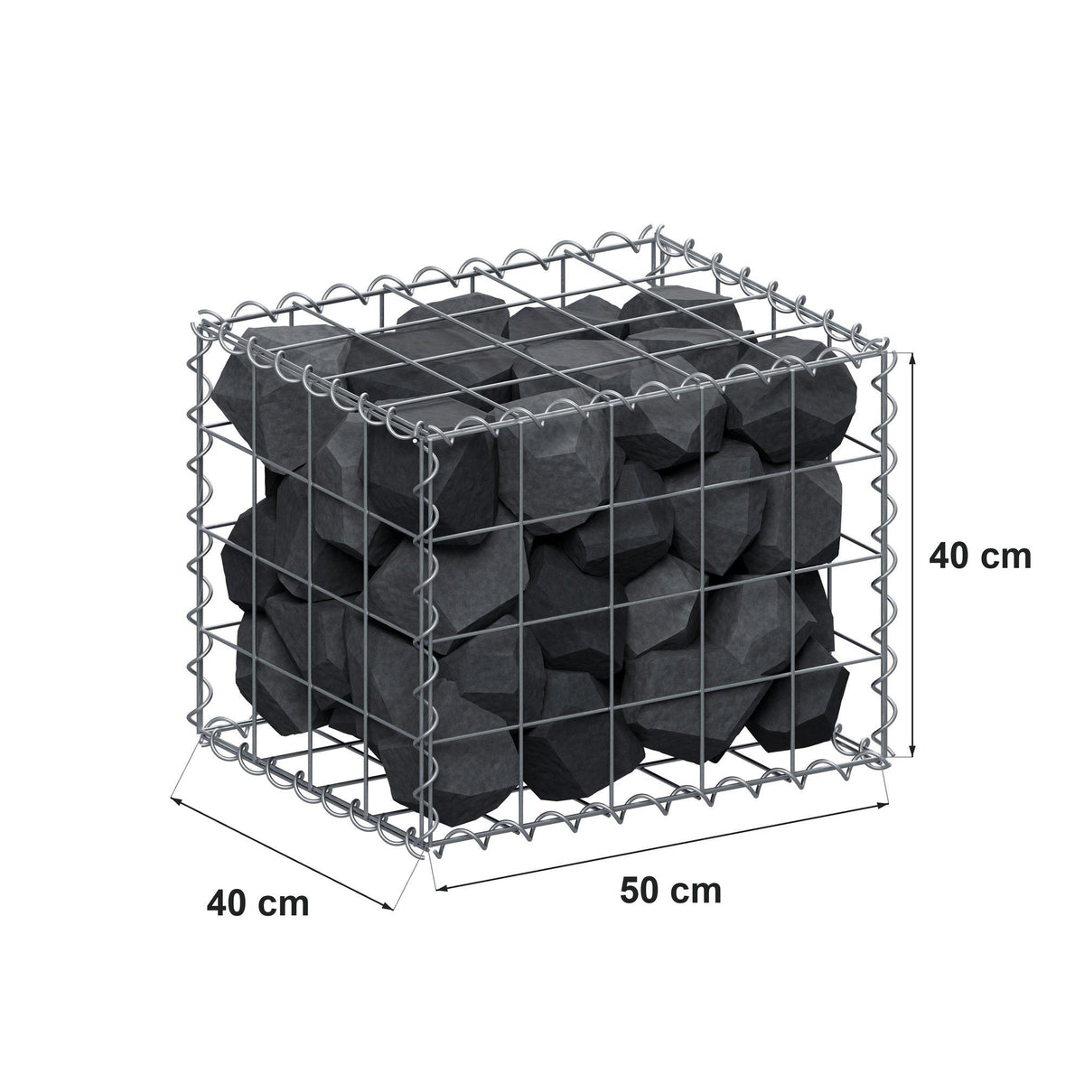 Gabion 50 cm x 40 cm x 40 cm (L x H x D), maskestørrelse 10 cm x 10 cm, spiral