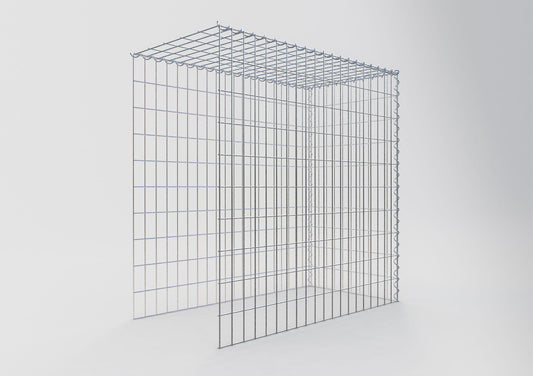 Opbouw schanskorf type 4 100 cm x 100 cm x 50 cm (L x H x D), maaswijdte 5 cm x 10 cm, spiraal