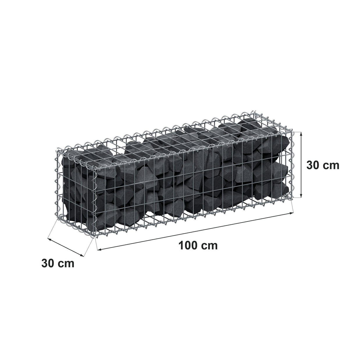 Gabbione 100 cm x 30 cm x 30 cm (L x H x P), maglia 5 cm x 10 cm, spirale