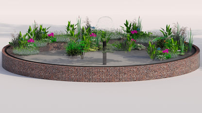Laghetto rialzato in gabbioni, rotondo, diametro esterno 292 cm, altezza 50 cm, maglia 5 x 5 cm, spessore parete 15 cm