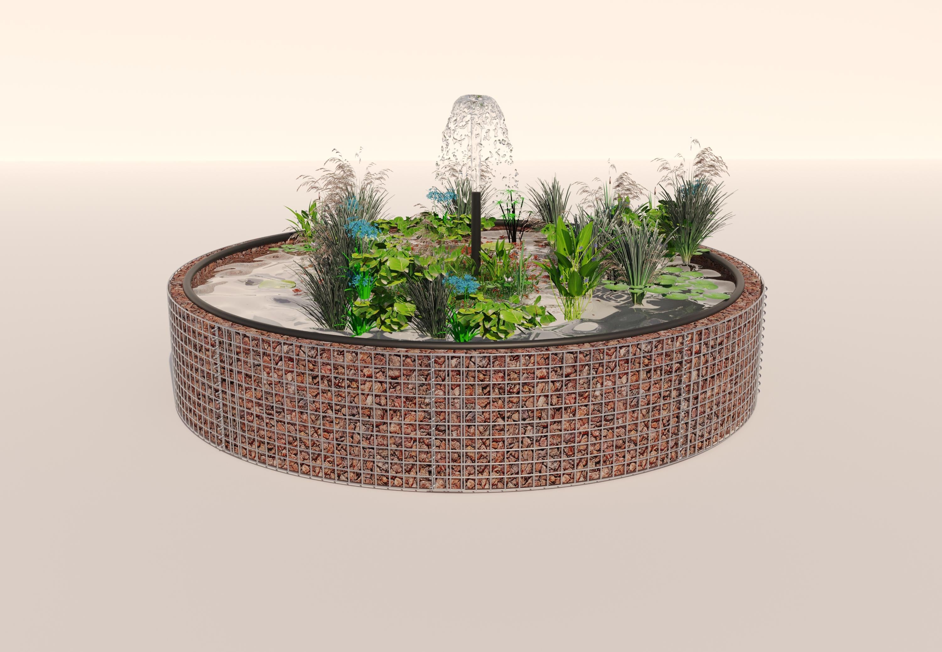 Gabion-dam, rund, ydre diameter 232 cm, højde 50 cm, maskestørrelse 5 x 5 cm, vægtykkelse 15 cm