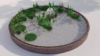 Laghetto rialzato in gabbioni, rotondo, diametro esterno 322 cm, altezza 50 cm, maglia 5 x 5 cm, spessore parete 15 cm