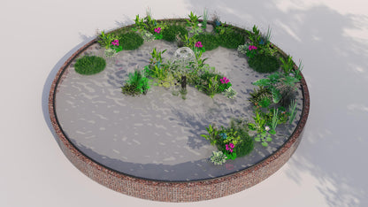 Laghetto rialzato in gabbioni, rotondo, diametro esterno 322 cm, altezza 50 cm, maglia 5 x 5 cm, spessore parete 15 cm