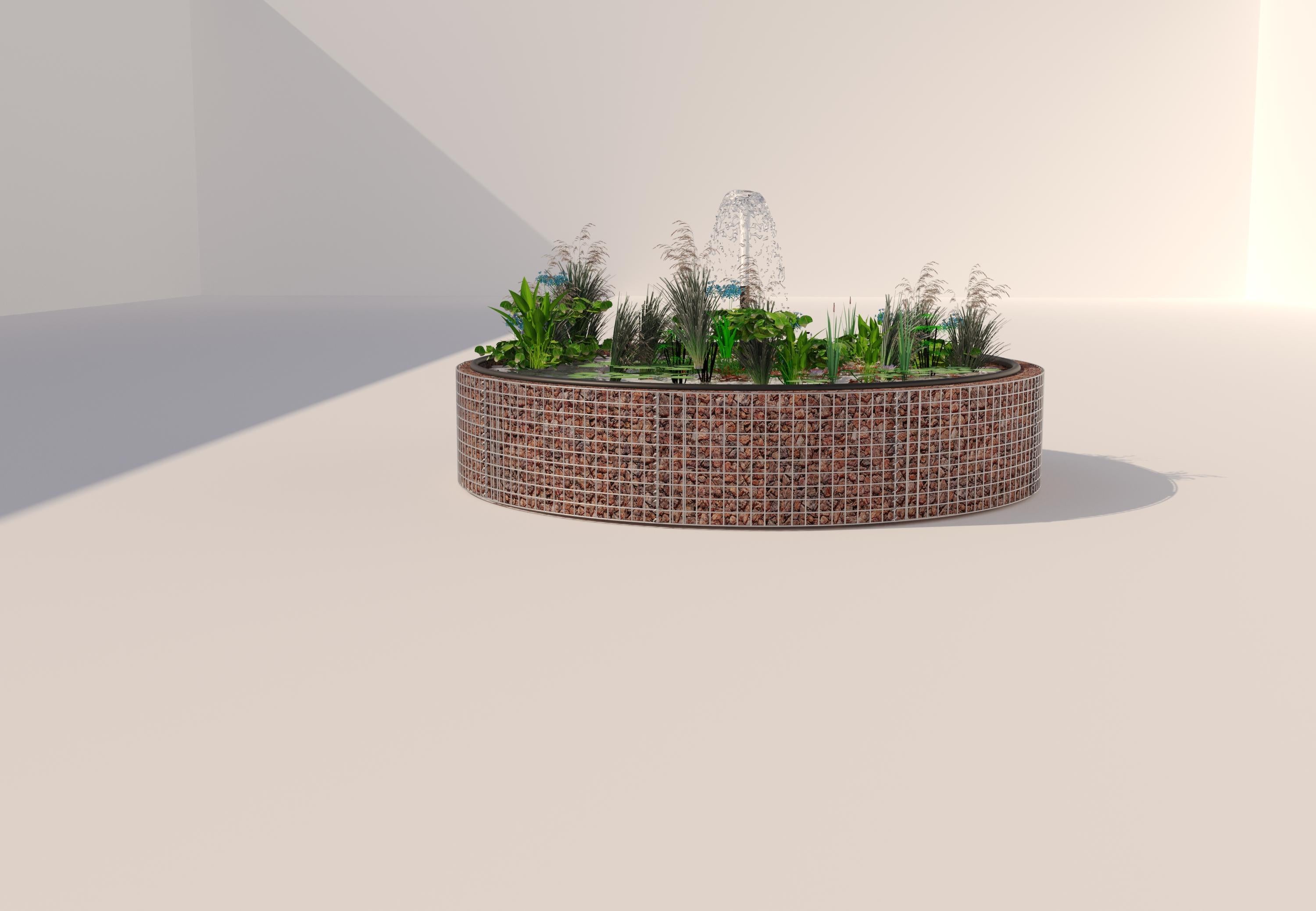 Gabion-dam, rund, ydre diameter 232 cm, højde 50 cm, maskestørrelse 5 x 5 cm, vægtykkelse 15 cm