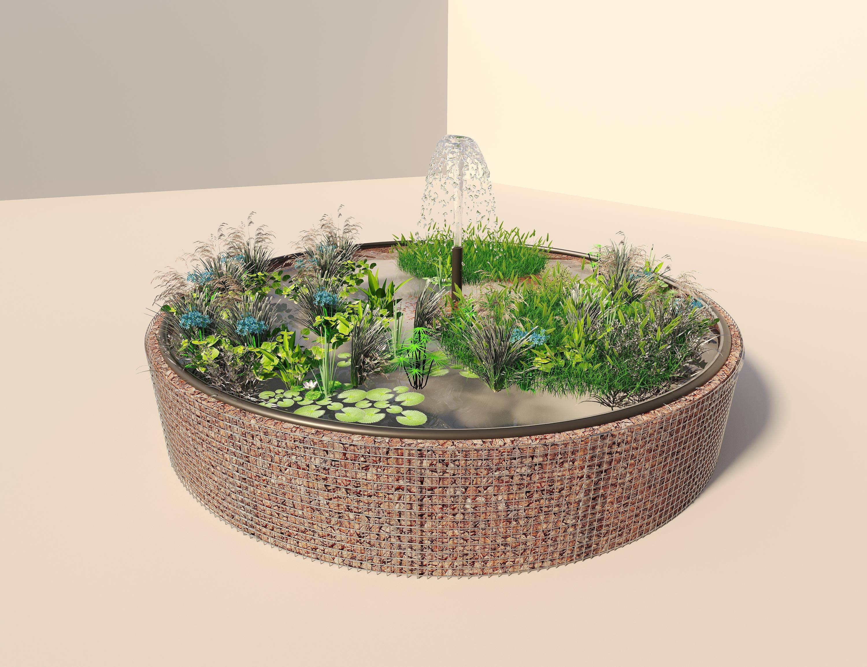 Gabion bassin surélevé rond, diamètre extérieur 472 cm, hauteur 80 cm, mailles 5 x 5 cm, épaisseur de paroi 15 cm
